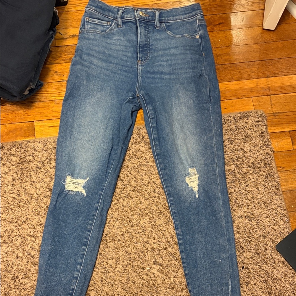 Express High Rise Blue Distressed Jeans